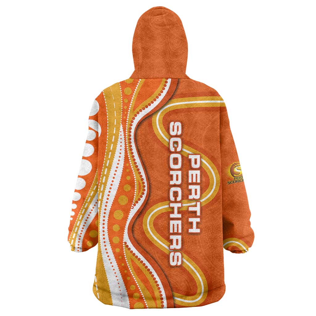 Perth Scorchers Wearable Blanket Hoodie Aboriginal Dot Art Orange White - Tribal Wave Pattern