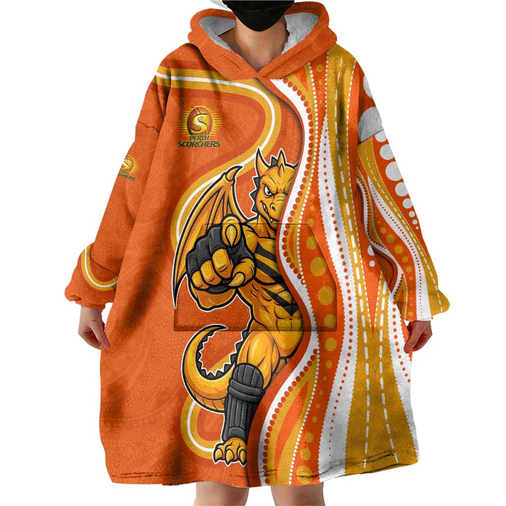 Perth Scorchers Wearable Blanket Hoodie Aboriginal Dot Art Orange White - Tribal Wave Pattern