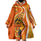Perth Scorchers Wearable Blanket Hoodie Aboriginal Dot Art Orange White - Tribal Wave Pattern