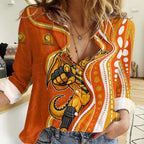 Perth Scorchers Women Casual Shirt Aboriginal Dot Art Orange White - Tribal Wave Pattern