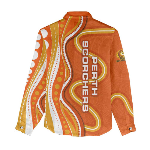 Perth Scorchers Women Casual Shirt Aboriginal Dot Art Orange White - Tribal Wave Pattern