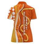 Perth Scorchers Women Polo Shirt Aboriginal Dot Art Orange White - Tribal Wave Pattern
