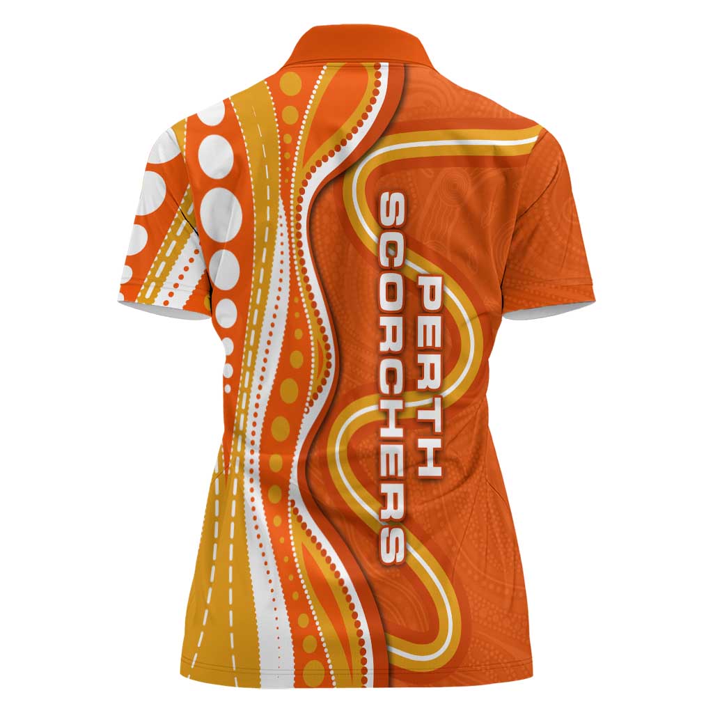 Perth Scorchers Women Polo Shirt Aboriginal Dot Art Orange White - Tribal Wave Pattern