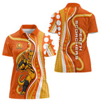 Perth Scorchers Women Polo Shirt Aboriginal Dot Art Orange White - Tribal Wave Pattern
