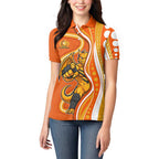 Perth Scorchers Women Polo Shirt Aboriginal Dot Art Orange White - Tribal Wave Pattern
