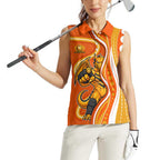 Perth Scorchers Women Sleeveless Polo Shirt Aboriginal Dot Art Orange White - Tribal Wave Pattern
