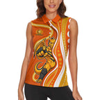 Perth Scorchers Women Sleeveless Polo Shirt Aboriginal Dot Art Orange White - Tribal Wave Pattern