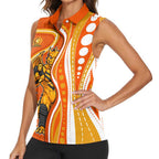 Perth Scorchers Women Sleeveless Polo Shirt Aboriginal Dot Art Orange White - Tribal Wave Pattern