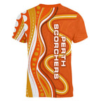 Perth Scorchers Women V-Neck T-Shirt Aboriginal Dot Art Orange White - Tribal Wave Pattern