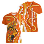 Perth Scorchers Women V-Neck T-Shirt Aboriginal Dot Art Orange White - Tribal Wave Pattern