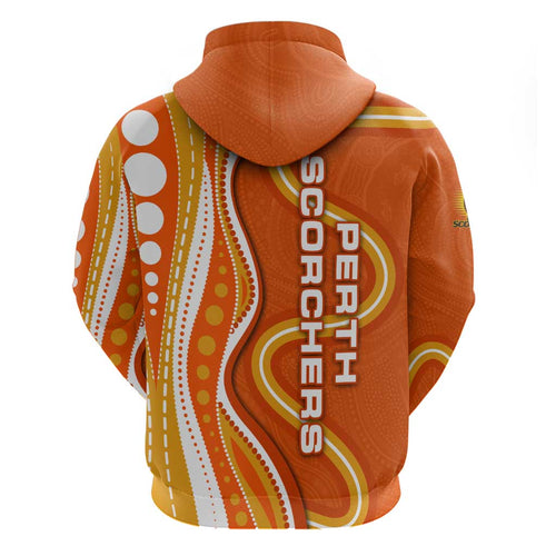 Perth Scorchers Zip Hoodie Aboriginal Dot Art Orange White - Tribal Wave Pattern