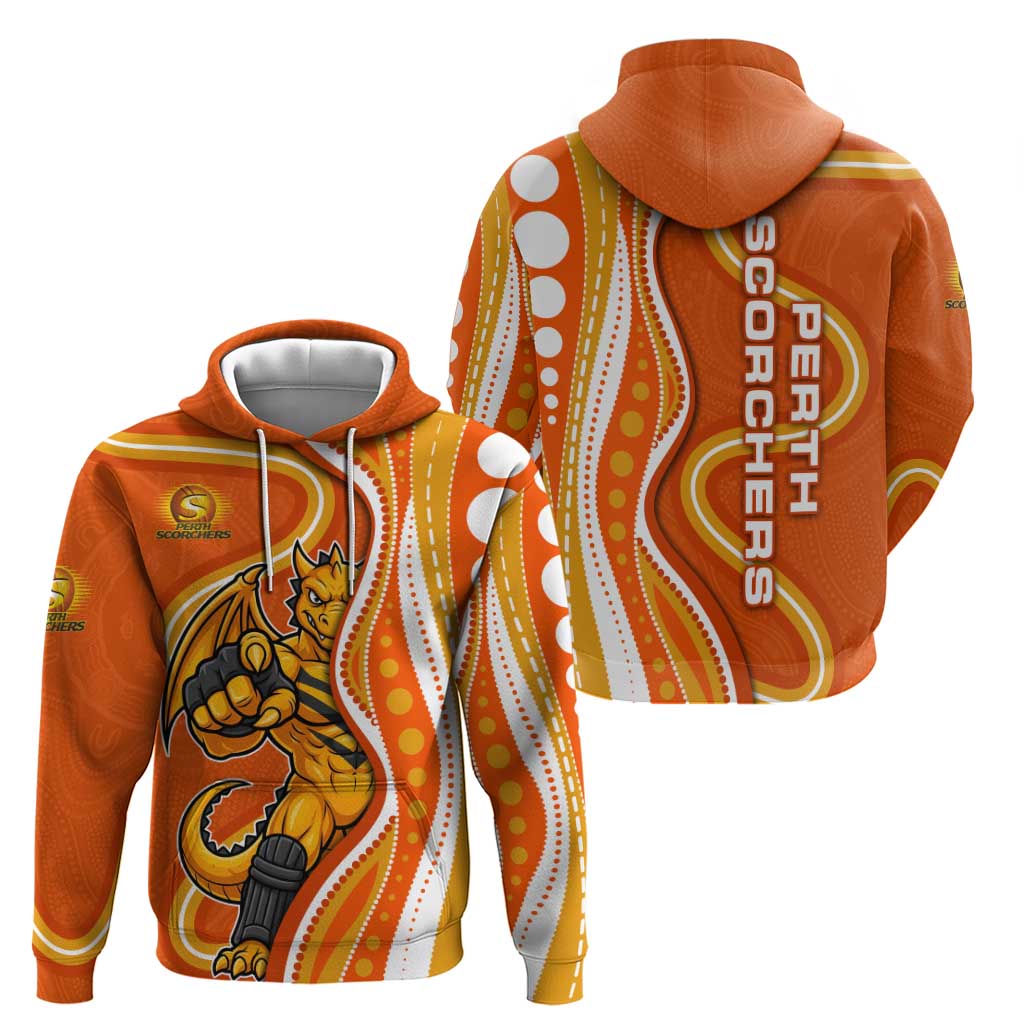 Perth Scorchers Zip Hoodie Aboriginal Dot Art Orange White - Tribal Wave Pattern