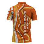Perth Scorchers Zipper Polo Shirt Aboriginal Dot Art Orange White - Tribal Wave Pattern