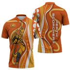 Perth Scorchers Zipper Polo Shirt Aboriginal Dot Art Orange White - Tribal Wave Pattern