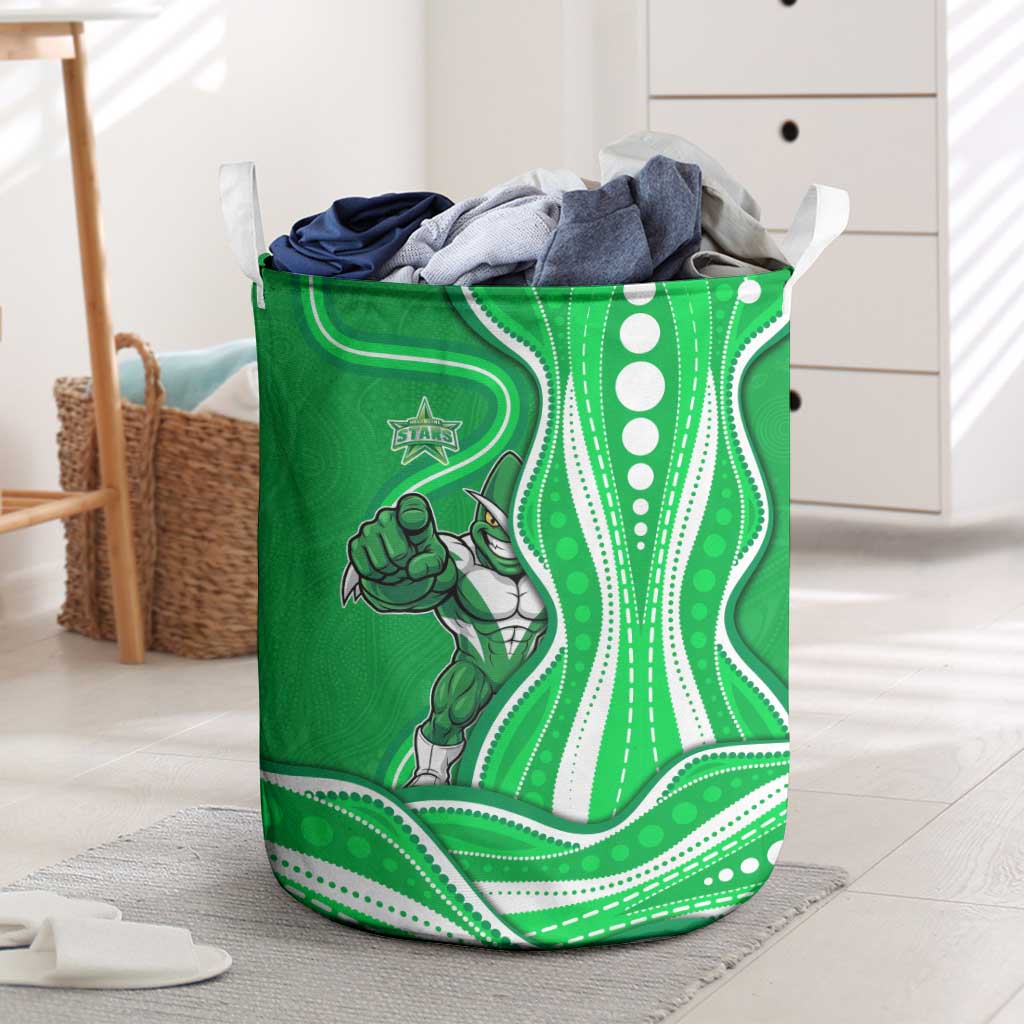 Melbourne Stars Laundry Basket Aboriginal Dot Art Green White - Tribal Wave Pattern