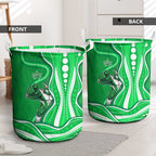 Melbourne Stars Laundry Basket Aboriginal Dot Art Green White - Tribal Wave Pattern