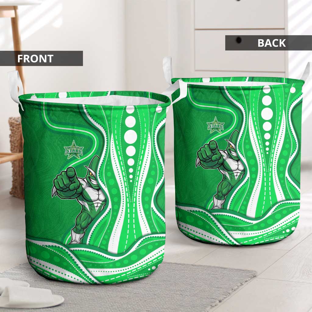 Melbourne Stars Laundry Basket Aboriginal Dot Art Green White - Tribal Wave Pattern