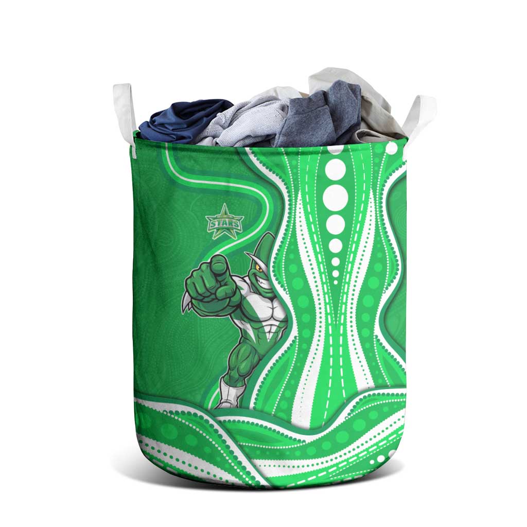 Melbourne Stars Laundry Basket Aboriginal Dot Art Green White - Tribal Wave Pattern