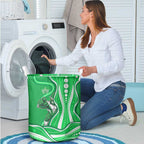 Melbourne Stars Laundry Basket Aboriginal Dot Art Green White - Tribal Wave Pattern
