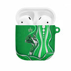 Melbourne Stars AirPods Case Aboriginal Dot Art Green White - Tribal Wave Pattern