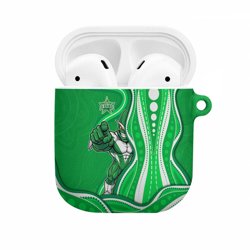Melbourne Stars AirPods Case Aboriginal Dot Art Green White - Tribal Wave Pattern