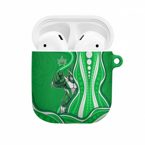 Melbourne Stars AirPods Case Aboriginal Dot Art Green White - Tribal Wave Pattern