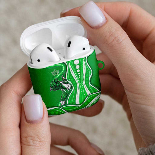 Melbourne Stars AirPods Case Aboriginal Dot Art Green White - Tribal Wave Pattern