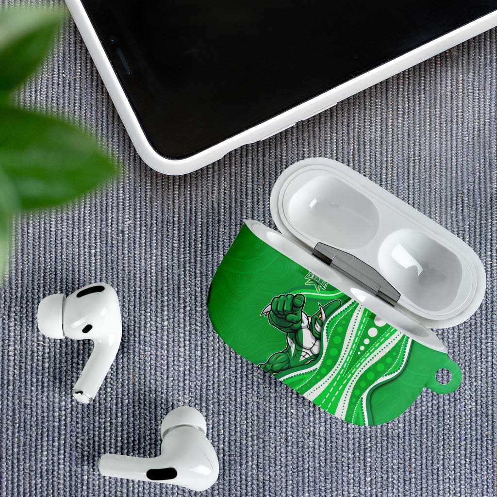 Melbourne Stars AirPods Case Aboriginal Dot Art Green White - Tribal Wave Pattern