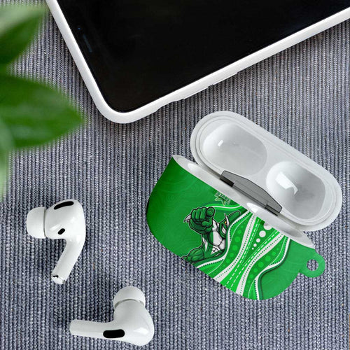 Melbourne Stars AirPods Case Aboriginal Dot Art Green White - Tribal Wave Pattern