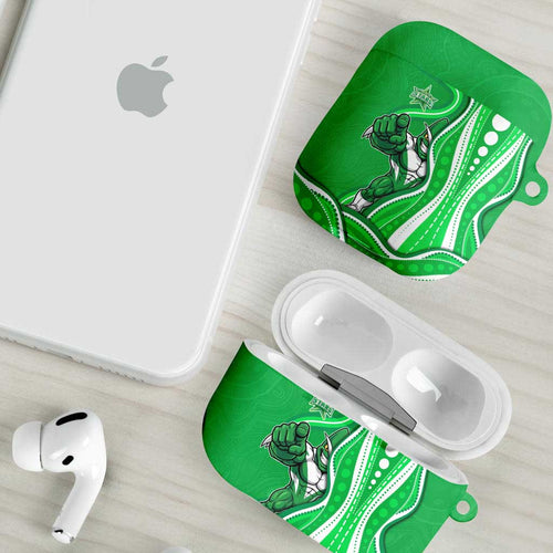 Melbourne Stars AirPods Case Aboriginal Dot Art Green White - Tribal Wave Pattern