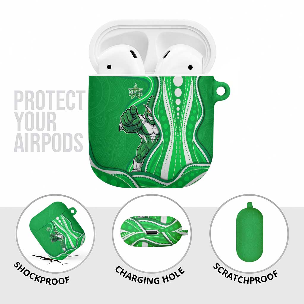 Melbourne Stars AirPods Case Aboriginal Dot Art Green White - Tribal Wave Pattern