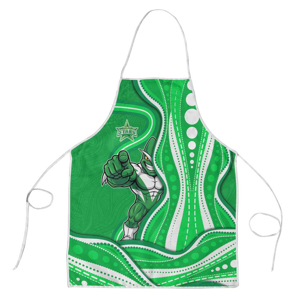 Melbourne Stars Apron Aboriginal Dot Art Green White - Tribal Wave Pattern