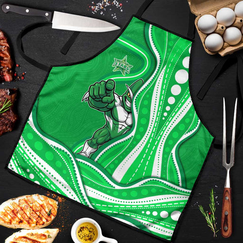 Melbourne Stars Apron Aboriginal Dot Art Green White - Tribal Wave Pattern