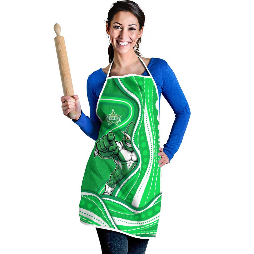 Melbourne Stars Apron Aboriginal Dot Art Green White - Tribal Wave Pattern