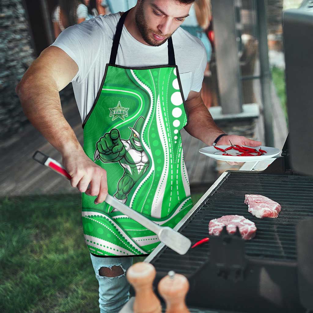 Melbourne Stars Apron Aboriginal Dot Art Green White - Tribal Wave Pattern