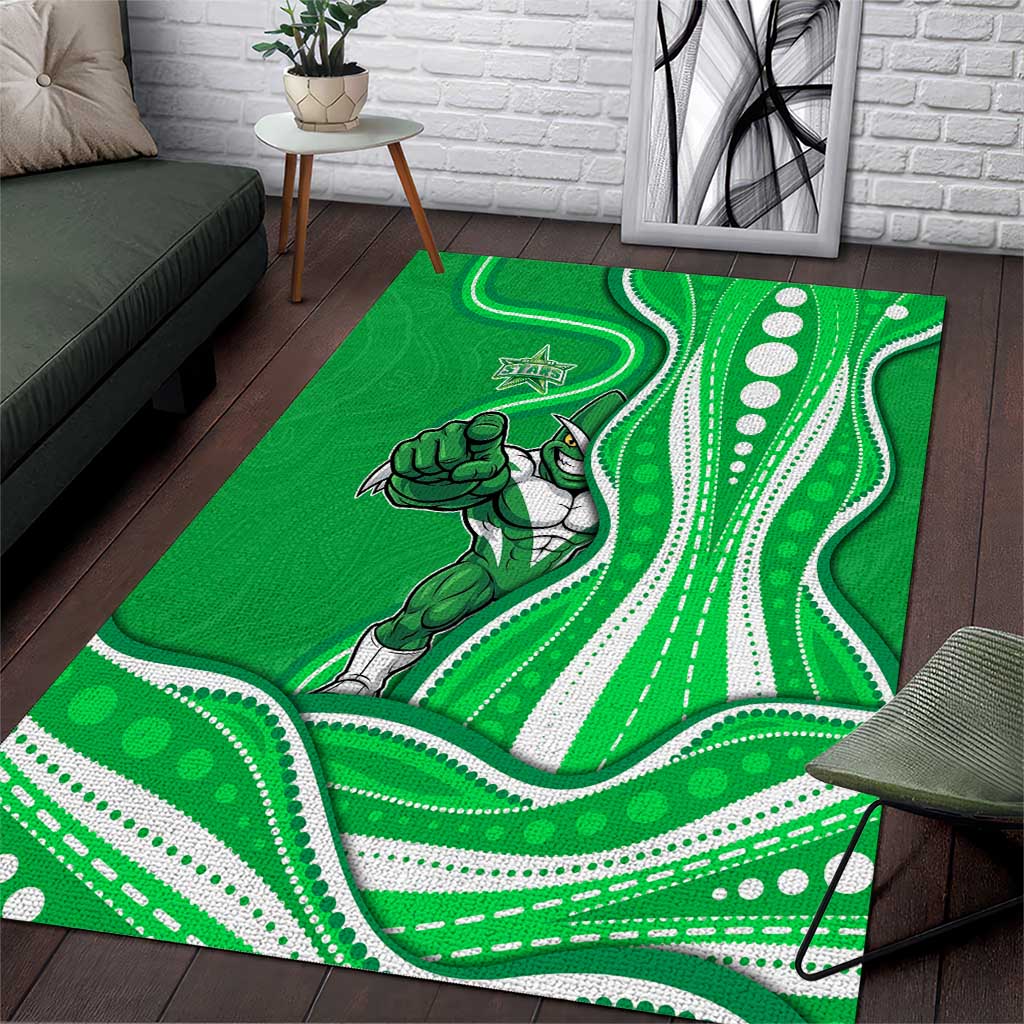 Melbourne Stars Area Rug Aboriginal Dot Art Green White - Tribal Wave Pattern