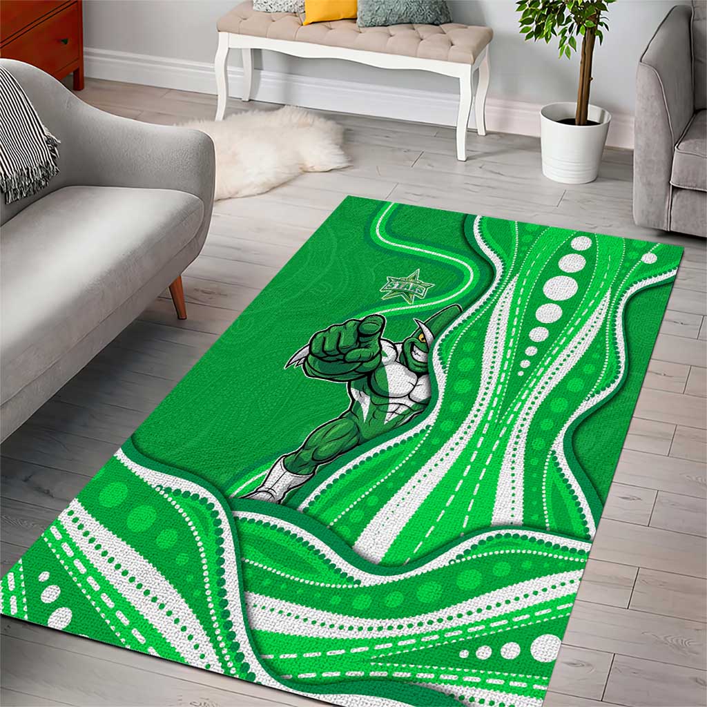 Melbourne Stars Area Rug Aboriginal Dot Art Green White - Tribal Wave Pattern