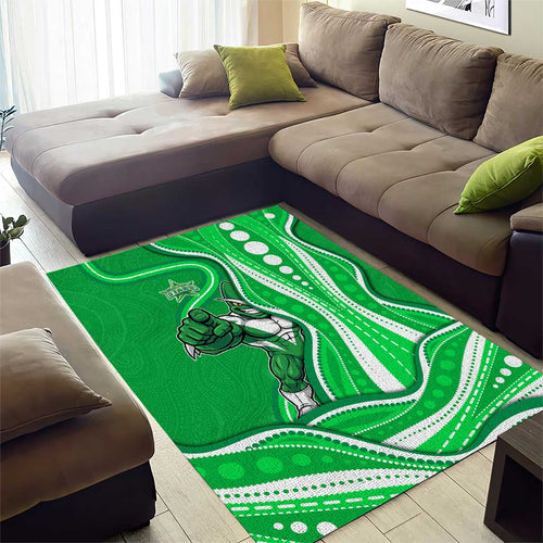 Melbourne Stars Area Rug Aboriginal Dot Art Green White - Tribal Wave Pattern