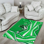 Melbourne Stars Area Rug Aboriginal Dot Art Green White - Tribal Wave Pattern