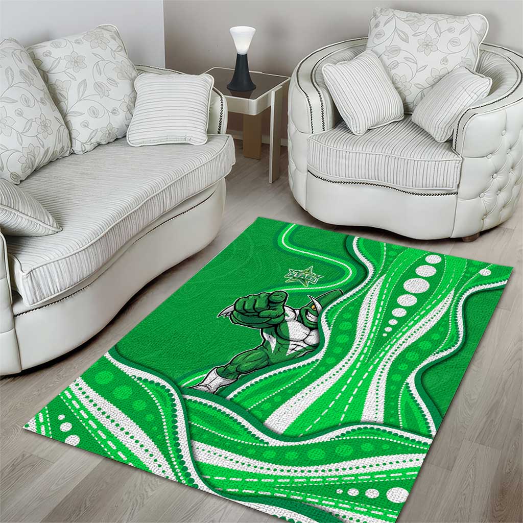 Melbourne Stars Area Rug Aboriginal Dot Art Green White - Tribal Wave Pattern