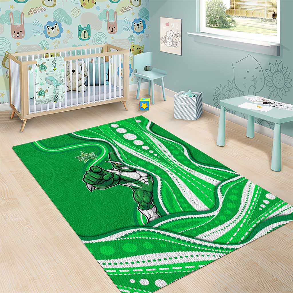 Melbourne Stars Area Rug Aboriginal Dot Art Green White - Tribal Wave Pattern