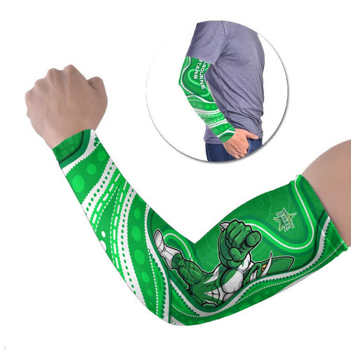 Melbourne Stars Arm Sleeves Aboriginal Dot Art Green White - Tribal Wave Pattern