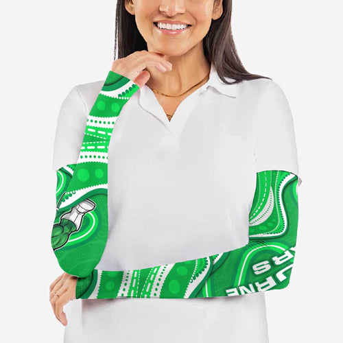 Melbourne Stars Arm Sleeves Aboriginal Dot Art Green White - Tribal Wave Pattern