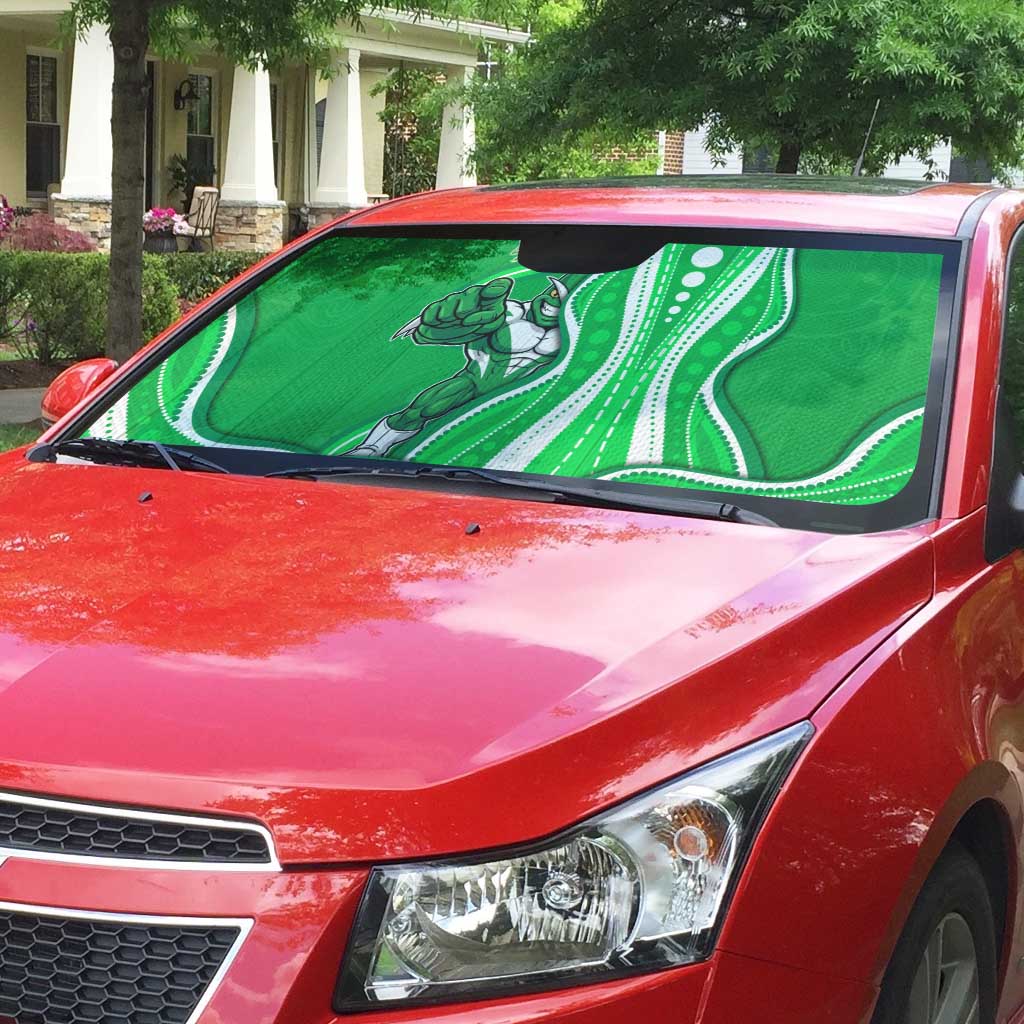 Melbourne Stars Auto Sun Shade Aboriginal Dot Art Green White - Tribal Wave Pattern