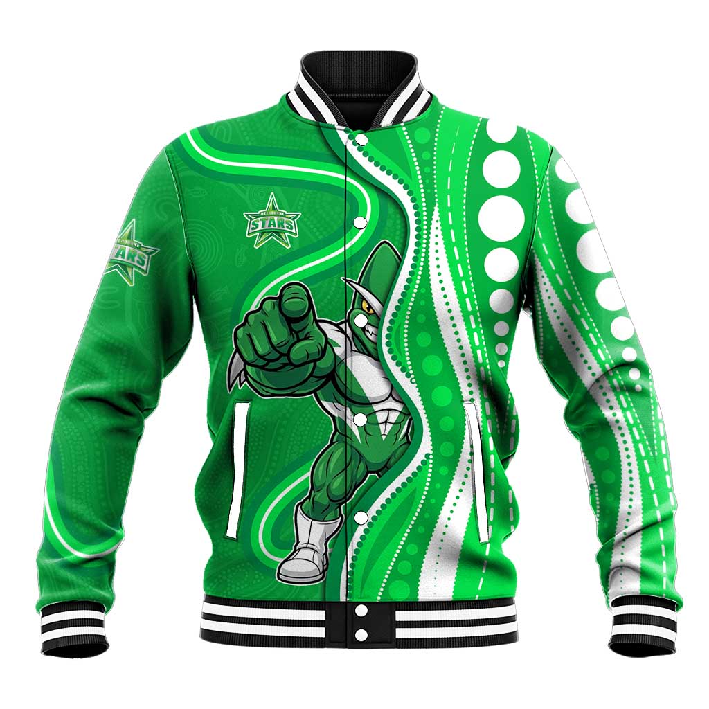 Melbourne Stars Baseball Jacket Aboriginal Dot Art Green White - Tribal Wave Pattern
