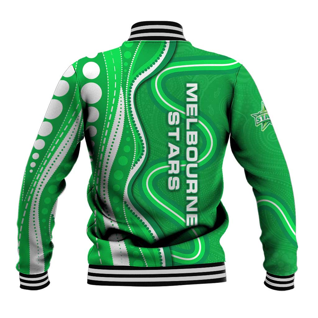Melbourne Stars Baseball Jacket Aboriginal Dot Art Green White - Tribal Wave Pattern