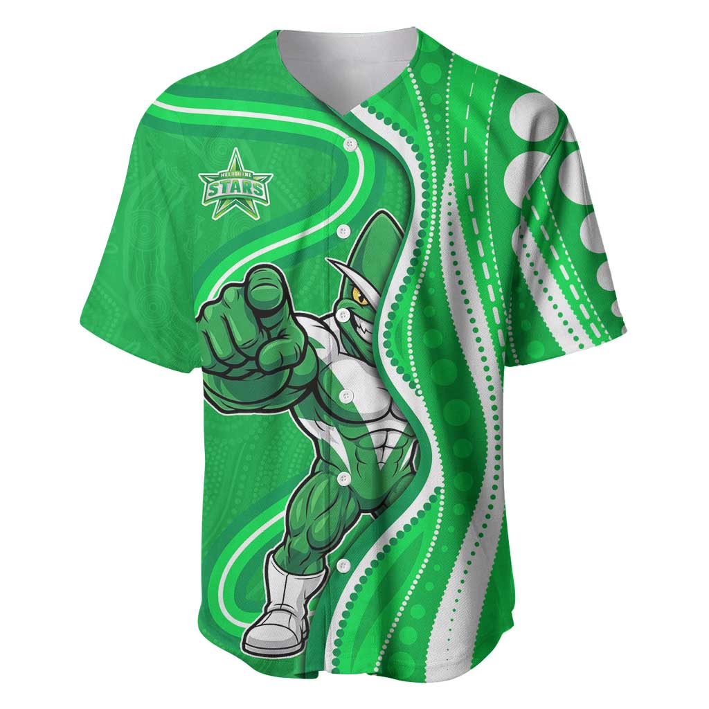 Melbourne Stars Baseball Jersey Aboriginal Dot Art Green White - Tribal Wave Pattern