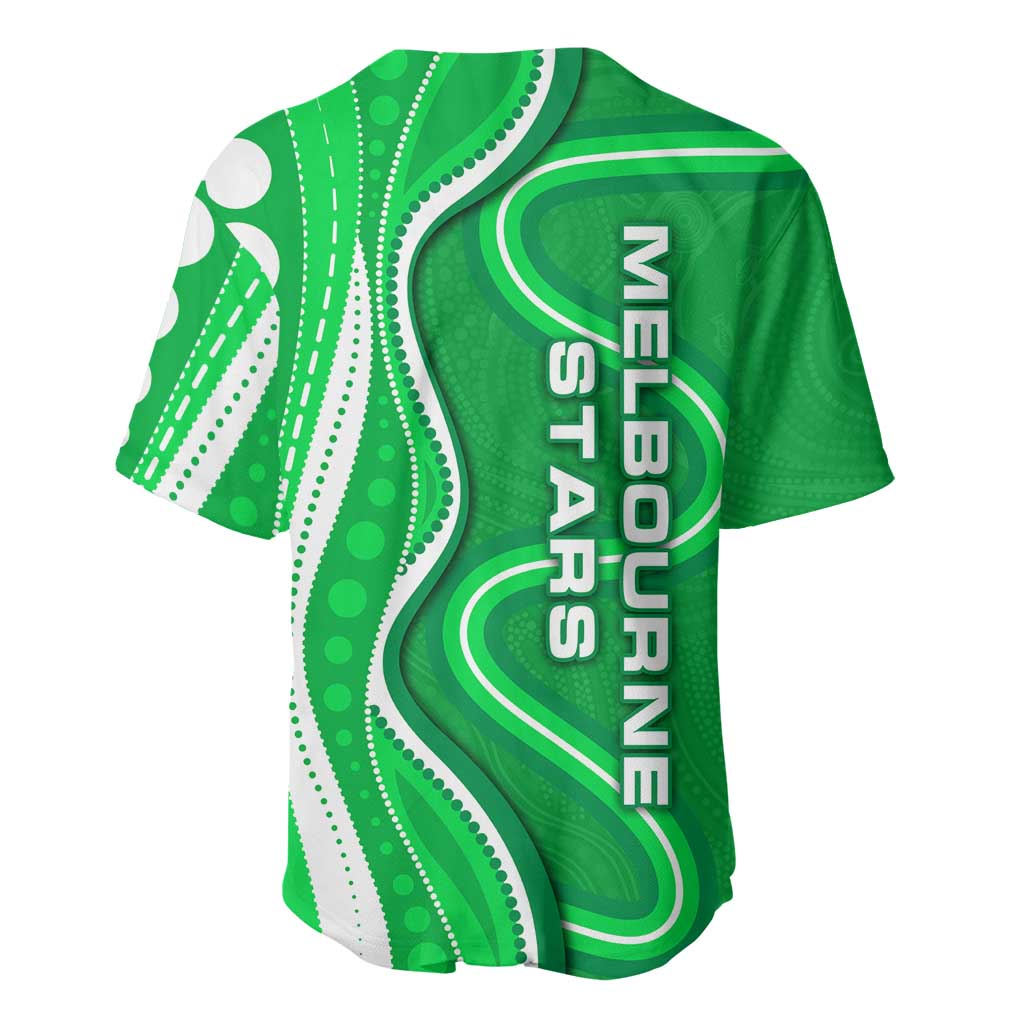 Melbourne Stars Baseball Jersey Aboriginal Dot Art Green White - Tribal Wave Pattern