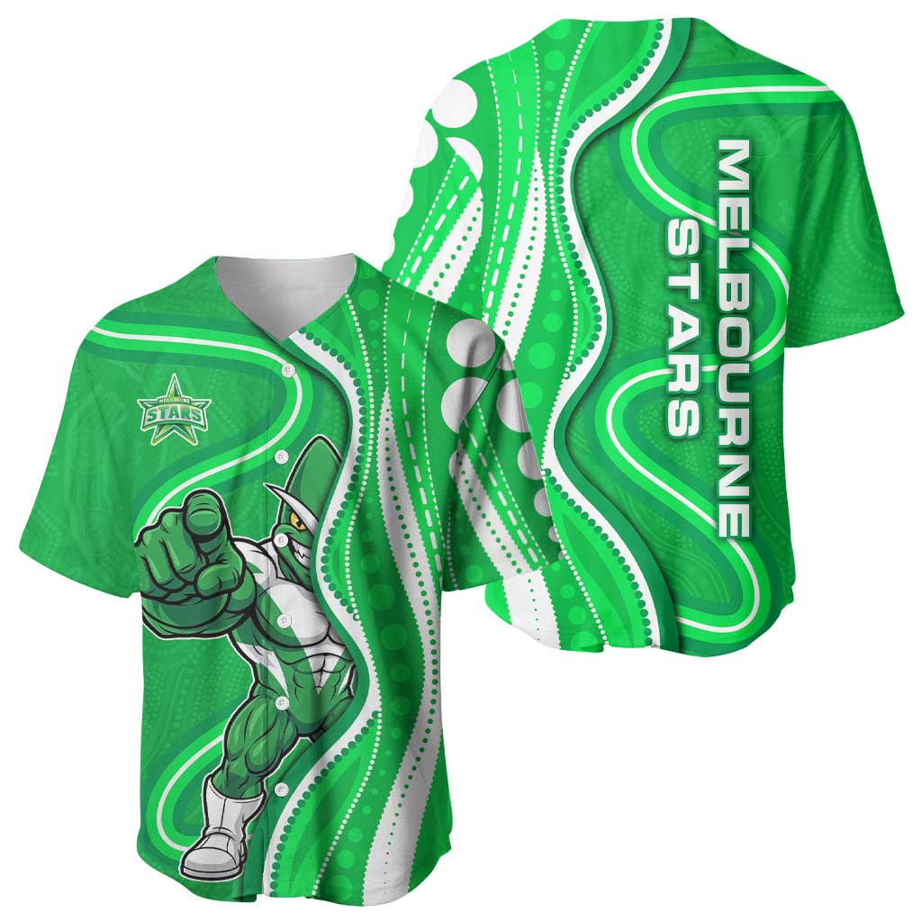Melbourne Stars Baseball Jersey Aboriginal Dot Art Green White - Tribal Wave Pattern
