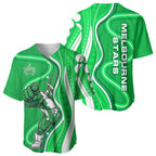 Melbourne Stars Baseball Jersey Aboriginal Dot Art Green White - Tribal Wave Pattern